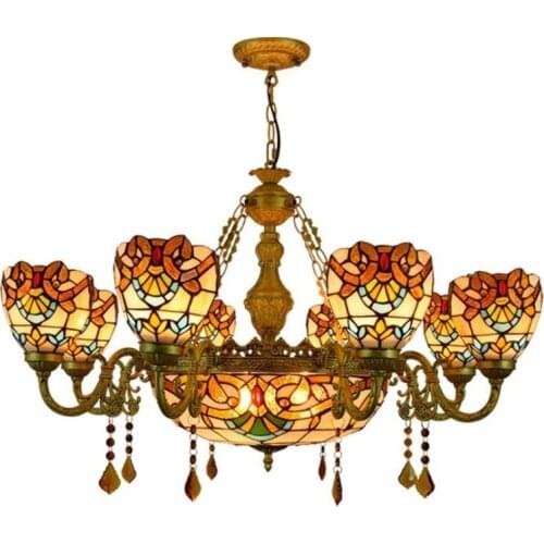 Tiffany Baroque Led Pendant Light European Vintage Country Suspension light Foyer Apartment Dining Room Glass Light 1219