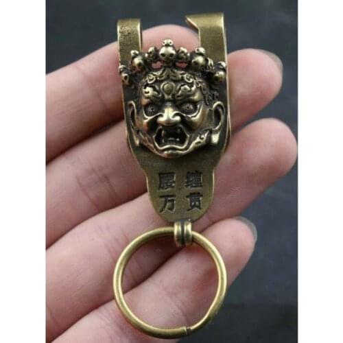 52MM Curio China Bronze Buddhism Buddha Head Leather Belt Buckle Amulet Pendant