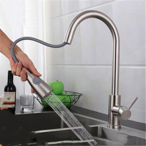Pull-Out Kitchen Faucets Brushed Bathroom Faucet Single Hole Bubbler Outlet Tap Kitchen Sink 360 Degree Rotating Hot Cold Mixer