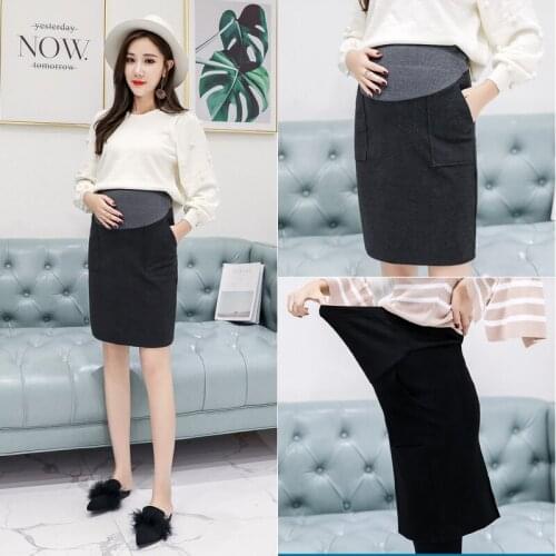 Maternity Skirt Woolen Pregnant Women Clothing Mid-length Korean Mother Ajustable Belly Lift Skirt with Pockets Autumn Winter