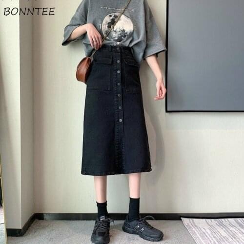 Denim Skirts Women Vintage Retro Single Breasted Design Chic Summer Ins Teens A-line Skirt All-match Holiday Korean Femme Faldas