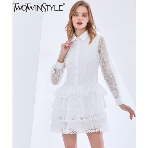TWOTWINSTYLE Black Patchwork Ruffle Dress For Women Lapel Long Sleeve High Waist Mini Dresses Female Fashion New Clothing Spring