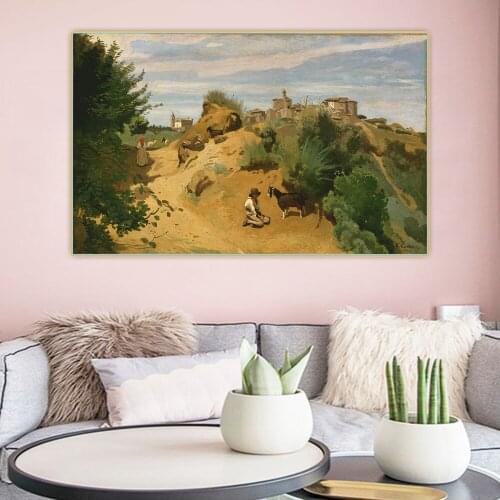 Citon Jean Baptiste Camille Corot《The Goatherd and The Goats》Canvas Oil painting Artwork Background Wall Decor Home Decoration