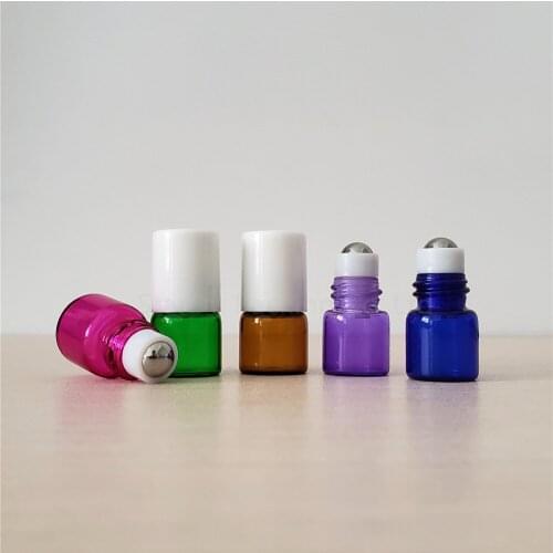 1ml Portable Amber Glass Rollerball Essential Oil Bottles Mist Container Travel Refillable Bottle Transparent Brown 100pcs