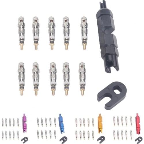 10Pcs French Valve Cores Universal Good Air Tightness Handy Brass Tubeless Valve Cores with 2 Removal Wrenches for Road Bikes