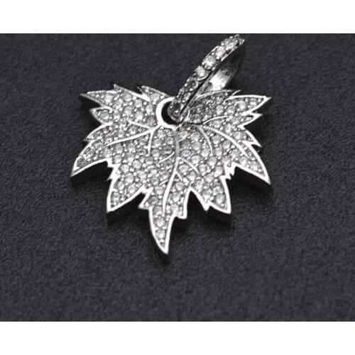 Metal Copper Maple Leaf Shape Charm Pendant Jewelry Making Supplies CZ Beads Paved Findings 10pc Per Lot
