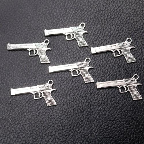 10pcs Silver Plated Automatic Pistol Charm Alloy Pendant DIY Necklace Earrings Jewelry Handicraft Making 34*20mm A2234