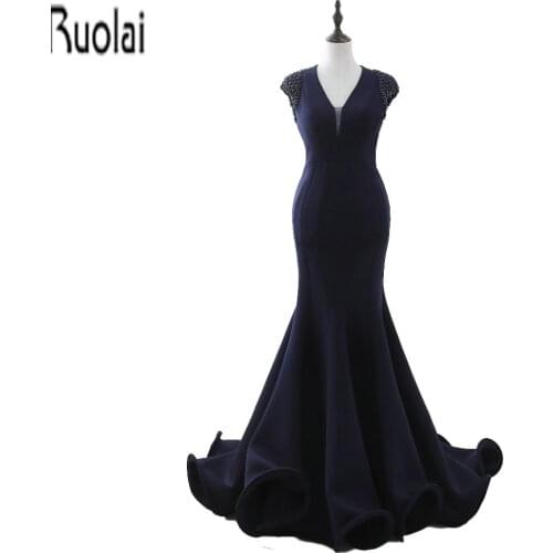 2017 In Stock Real Sample V-Neck Beading Sleeveless Mermaid Evening Dresses For Wedding Party Prom Party Dress Open Back