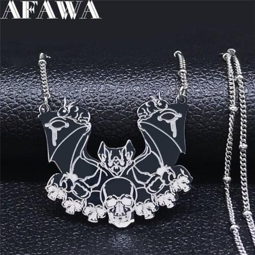 2021 Gothic Vampire Bat Skull Stainless Steel Chocker Necklace Women Animal Silver Color Necklaces Jewelry collar mujer N4222S02