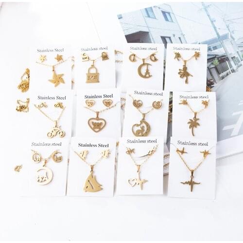 2021 New Animal Star Heart Stainless Steel Pendant Necklace Sets For Women Gold Color Chain Necklace Earrings Jewelry Gifts