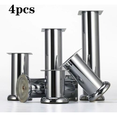 4pcs 5-15cm Metal Furniture Legs with Screws Chrome Plated Sofa Feet Silver Straight Tube for Tv Stands Table Legs Living Room