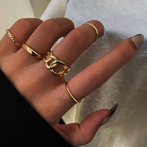 5 Pcs/Set Retro Open Geometric Ring Korean Style Joint Ring Set for Women Tail Ring Girl Gift Simple Thin Ring New Jewelry