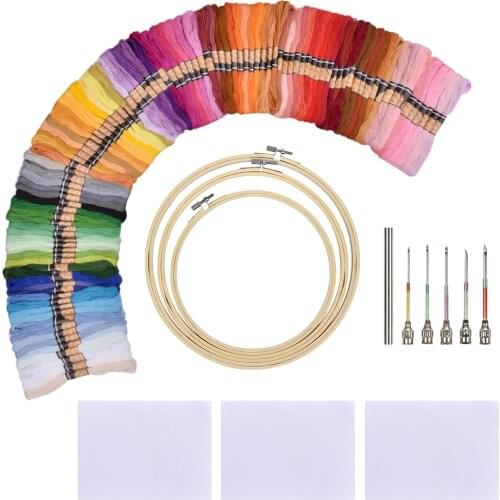 50/100pcs Cross Stitch Floss Embroidery Kit Colorful Threads Magic Embroidery Hoop Stitching Punch Needle Pen Set DIY Sewing Set