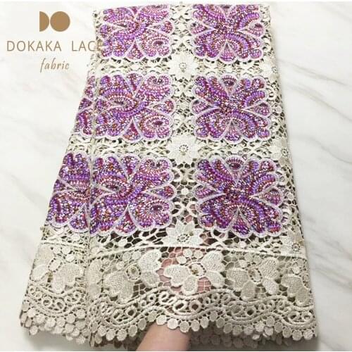 African Stones Water Soluble Purple Lace Fabric High Quality 20K9 Wedding Laces For French Women Dress Cord Sewing Lace Fabrics