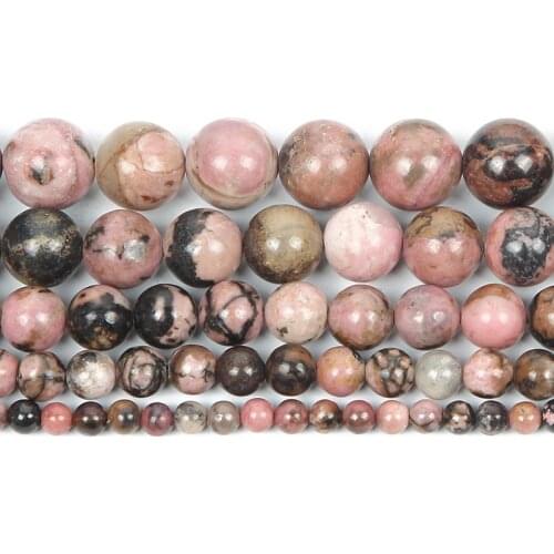 Natural Stone Black Line Rhodochrosite Veins Charm Round Loose Beads For Jewelry Making Needlework Bracelet DIY Strand 4-12 MM