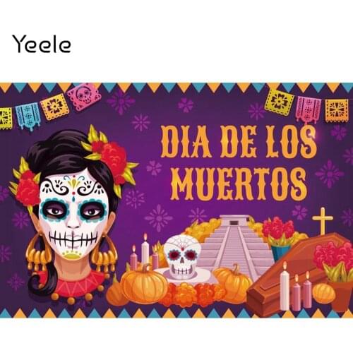 Yeele Mexican Day Of The Dead Backdrop Candle Flower Step Skull Photography Background Dia DE Los Muertos Party For Photo Studio