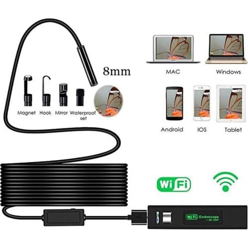 8mm 1200P 2M 5M 10M Semi-Rigied Wifi Endoscope Inspection Borescope Snake Video Flexible Camera For IOS Android Car Detection