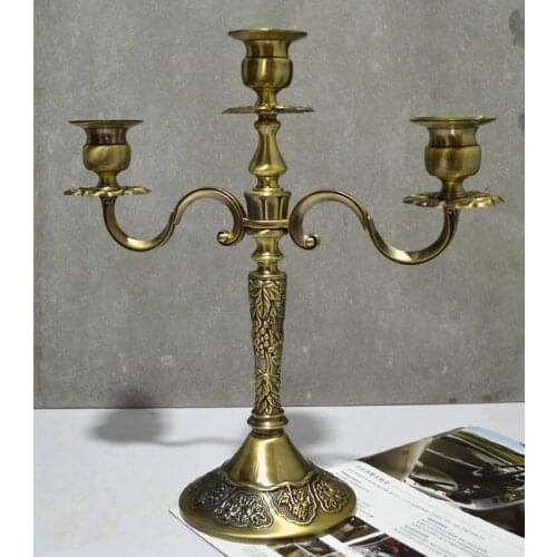 H 35 cm antique carved 3 arm candelabra metal candle holders copper candle holders vintage lanterns vintage home decor ZT020bt