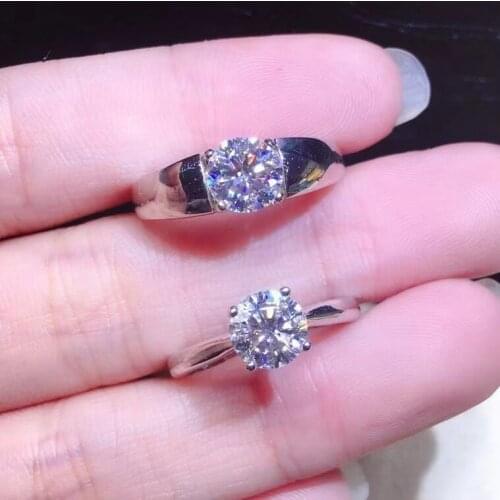 D Color VVS Classic Moissanite Couples Diamond Ring Passed Diamond Test Perfect Cut S925 Sterling Silver Cocktail Party Jewelry
