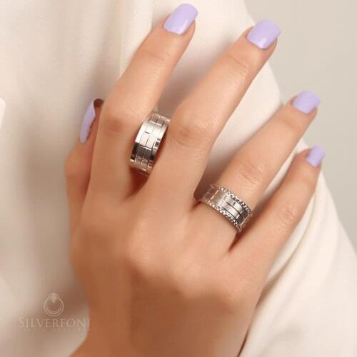 SILVERFONI 925 Sterling Real Silver Wedding Rings Set For Men And Women Jewelry Square Pattern Bands Anniversary Gift New Season