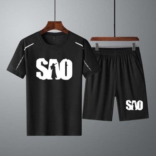 Summer New Fashion SAO Sword Art Online Mens Short sleeve high Quality Pure cotton casual Mens T-shirt+shorts 2 piece suit