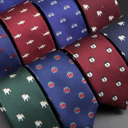 Mens Animal Slim Tie Polyester Jacquard Insect Car Bike Printed Ties For Wedding Business Suits Dress 6cm Skinny Necktie Gift