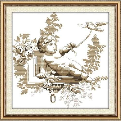 Joy Sunday Cherub And Dove Chinese Cross Stitch Kits Ecological Cotton Clear Stamped Printed 14CT 11CT DIY Wedding Decoration