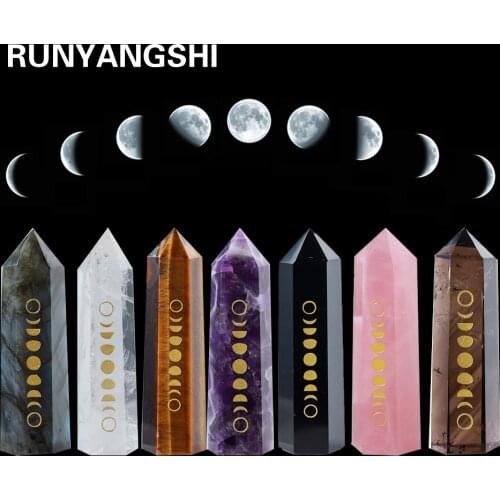 Natural Crystal Point Wand Rose quartz Healing Amethyst Customized solar eclipse Gold Logo Energy Ore Mineral Crafts