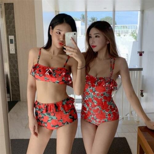 2021 new sister swimsuit female Japanese and Korean small fresh girl floral hot spring swimsuit