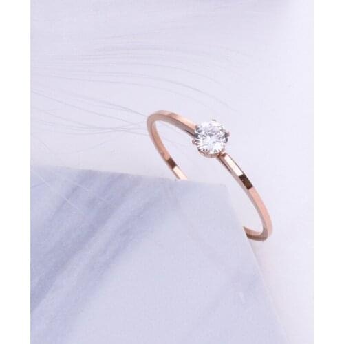 Six Prong setting cubic zircon wedding ring for women titanium steel sliver color cheap bridal ring drop shopping