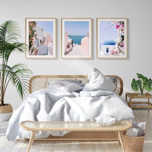 Greece Santorini Prints, Amalfi Coast Poster,Positano Wall Art Picture,Summer Beach Canvas Painting, Mykonos Modern Home Decor