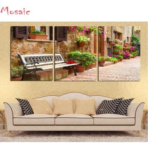 Full Square-Round Drill 5D DIY Diamond Painting 3 Pieces gardening scenery canvas paintings flower Embroidery Cross Stitch Decor
