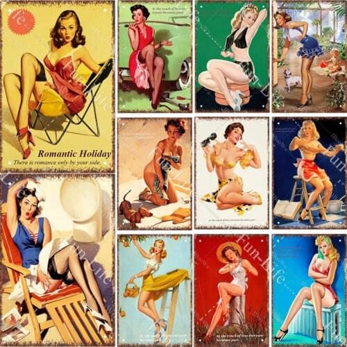 Sexy Lady Vintage Metal Plate Poster Pin Up Girl Tin Signs Plaque Wall Decor Bar Pub Club Man Cave Beauties Retro Sign 20x30cm