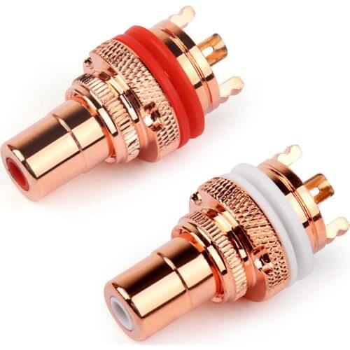 Areyourshop RCA Female Socket Chassis Connector Copper Plug Jack 32mm 1/4PCS White Red High Quality Connector Plug Jack
