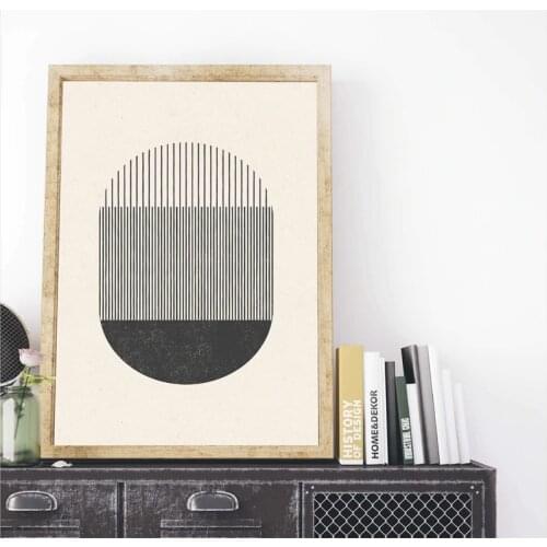 Mid Century Style Woodblock Print A Play With Geometric Forms and Lines Poster Canvas Painting Picture Home Wall Art Decor