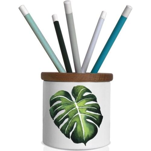 Custog Pen/Pencil Holder For Desk Organizer With Wooden Cover Office Desk Accessories Leaf