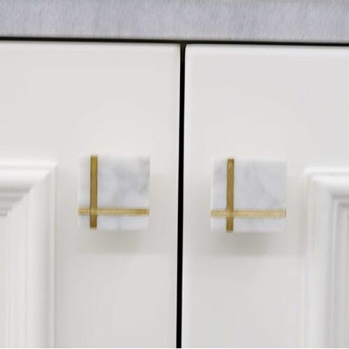 Furniture Handles Knobs Natural Marble and Brass Metal Drawer Handle Use Cabinet Pull Knob for Kitchen Cabinet Vanity Toilet