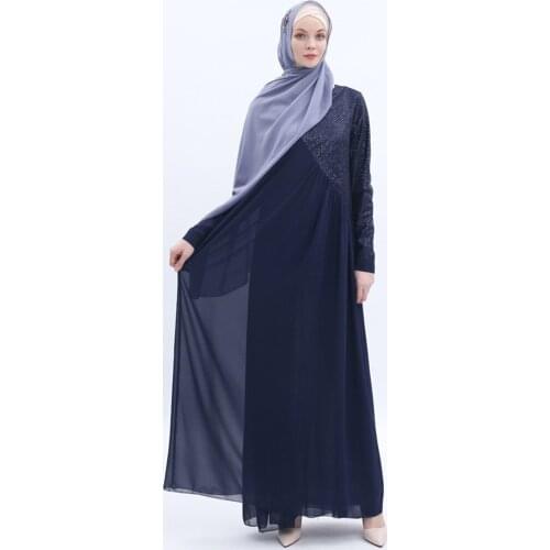 2021 Sequined Chiffon Middle East Muslim Diagonal Long Sleeve Dress In Stock