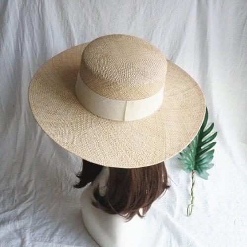 Elegant Handmade Top Quality Treasure Straw Hat Women Summer Sun Hats Fedoras Natural Straw Sun Panama Beach Hat With Ribbon