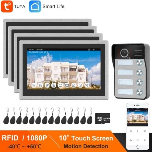 HomeFong WiFi Intercom Wireless Video Door Phone for Apartment 2 Monitor 10 inch Touch Screen 1080P Doorbell Smart Phone Control