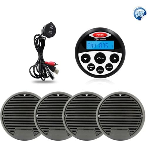 Waterproof Marine Bluetooth Stereo Radio Audio FM Media Receiver Car MP3 Player+3" Marine Speaker+Boat USB Cable For ATV Yacht