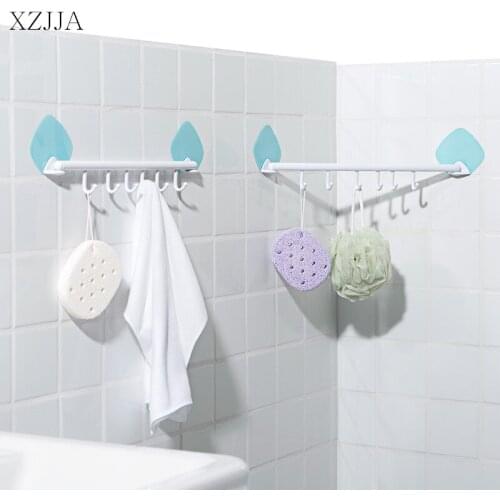 XZJJA Adjustable Kitchen 6 Hang Storage Hook Multi-function Strong Self-adhesive Wall Hanging Holder Bathroom Organizers Hanger
