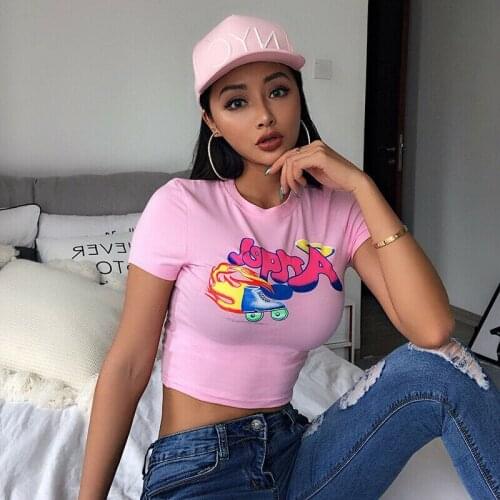 2020 Women Angel Letter Printed Tees Summer Short Sleeve T-Shirts Fashion Slim Crop Top Casual Outdoor Cartoon Short Tops Tee