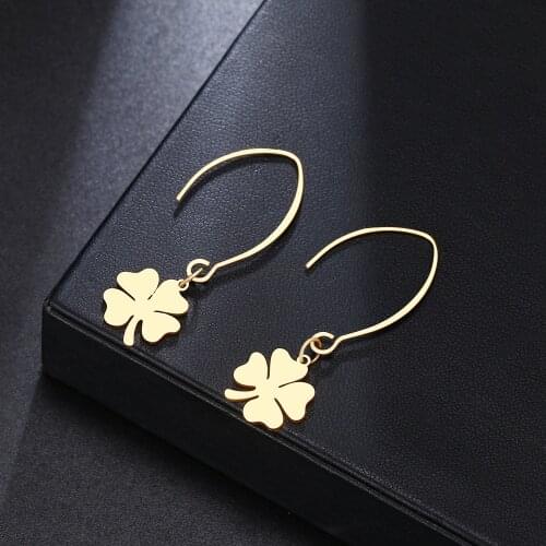 DOTIFI For Women Hot Sale Earrings Lucky Clover Stainless Steel Gold Silver Color Hook Earrings Engagement Jewelry Party Gift