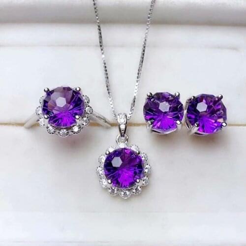 Shilovem 925 sterling silver Piezoelectricity amethyst Rings earrings pendants fine Jewelry send necklace new tftz10120911agz