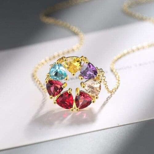 KOFSAC Romantic 925 Sterling Silver Necklaces Women Fashion Jewelry Shining Colorful Zircon Round Necklace Girl Birthday Gifts