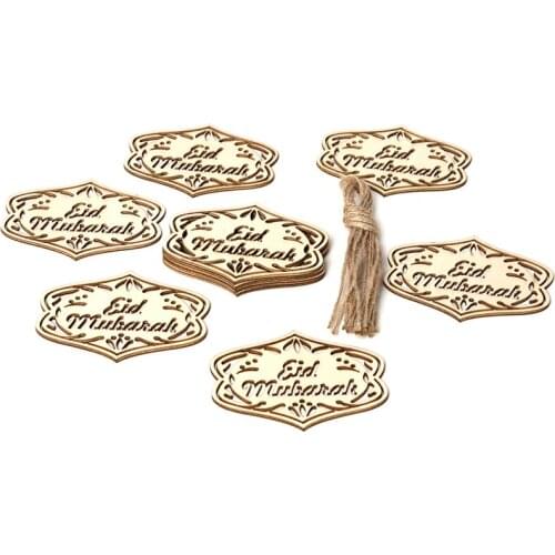 10pcs/pack DIY Eid Mubarak Ornaments Wooden Hollow Pendants Crafts Ramadan Decor