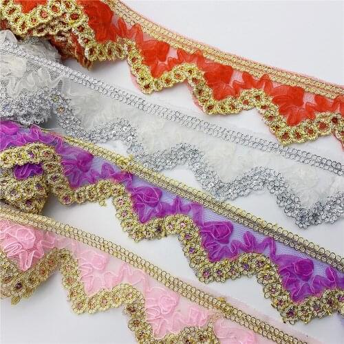 1yard Size6.5cm 3D flower Lace trim for Wedding Decoration