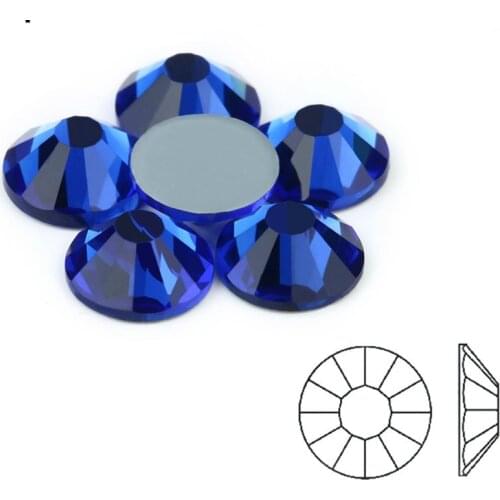 AAAAA Top Quality Super Bling SS4~SS30 cobalt Color Hot Fix Stone Beads Flatback Iron On Hotfix Strass Rhinestone
