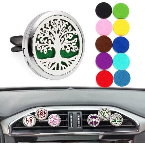 Tree of Life Breathe 30mm Car Diffuser Locket Vent Clip Freshener Essential Oil Aromatherapy Perfume Diffuser Locket 10pcs Pads